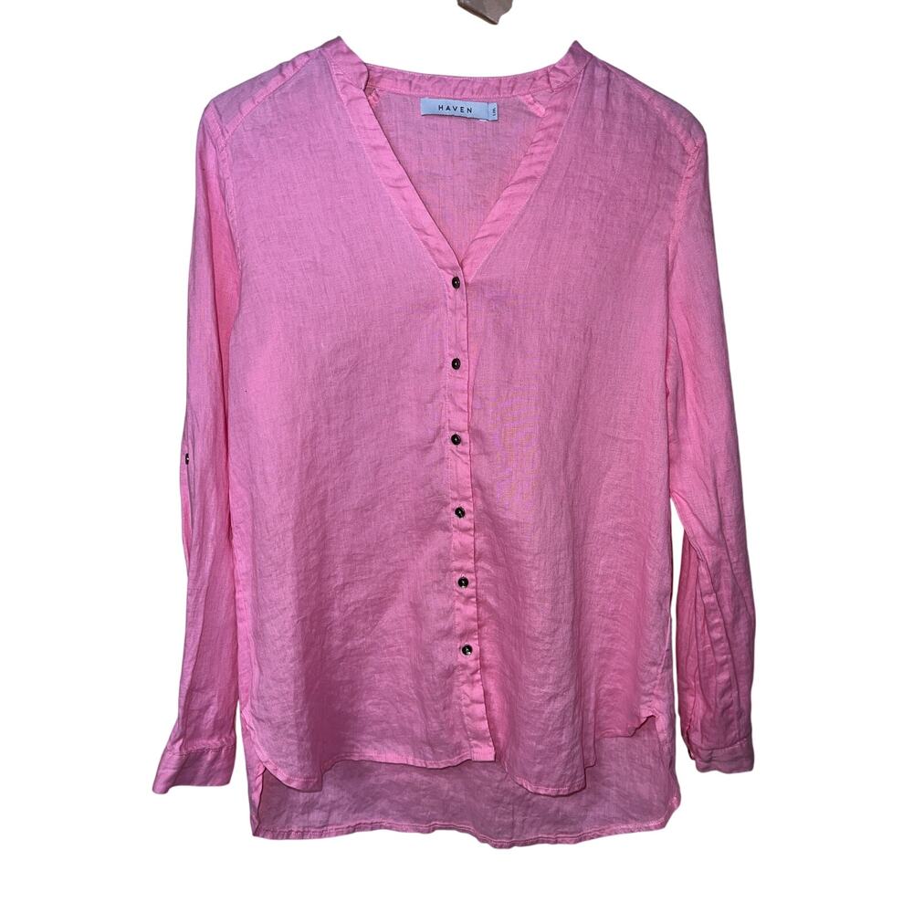 Haven Shirt Womens Large 100% Linen Button Front Top Clean Girl Airy Breathable